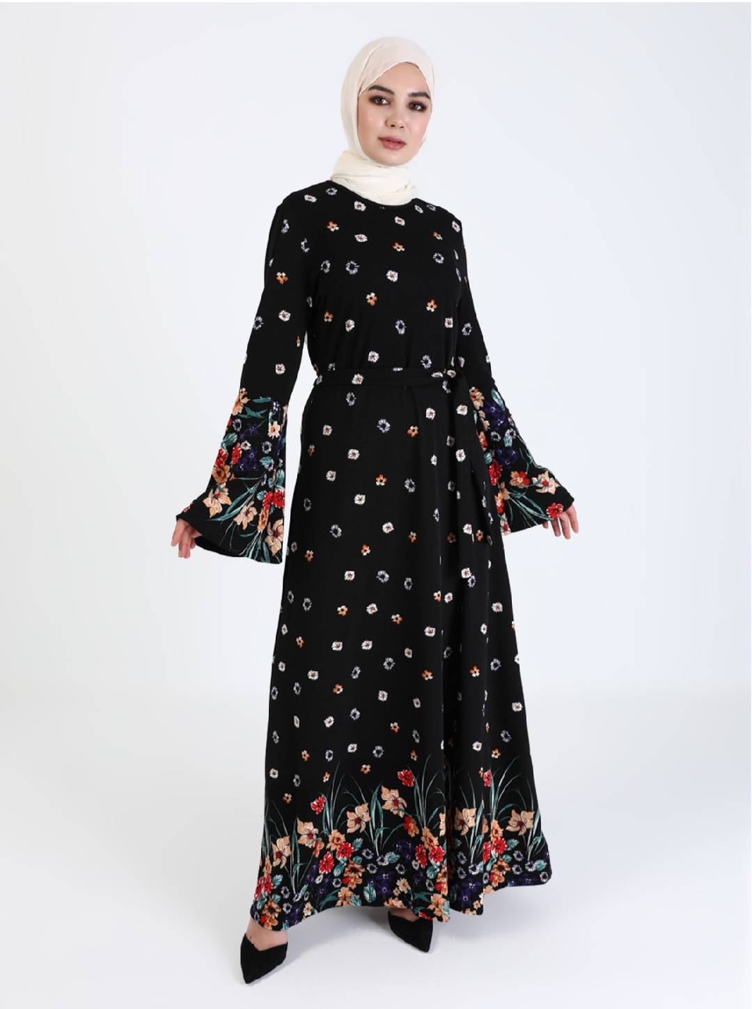 Floral Print Dress – Black (Medium – Size 38) - Image 3